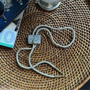 Vintage Tumbled Grey Black Stone Gem Handcrafted Bolo Tie
